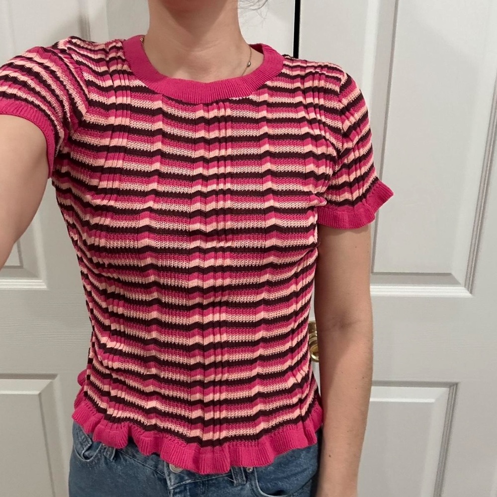 Zara Pink and purple Striped Short Sleeve Top